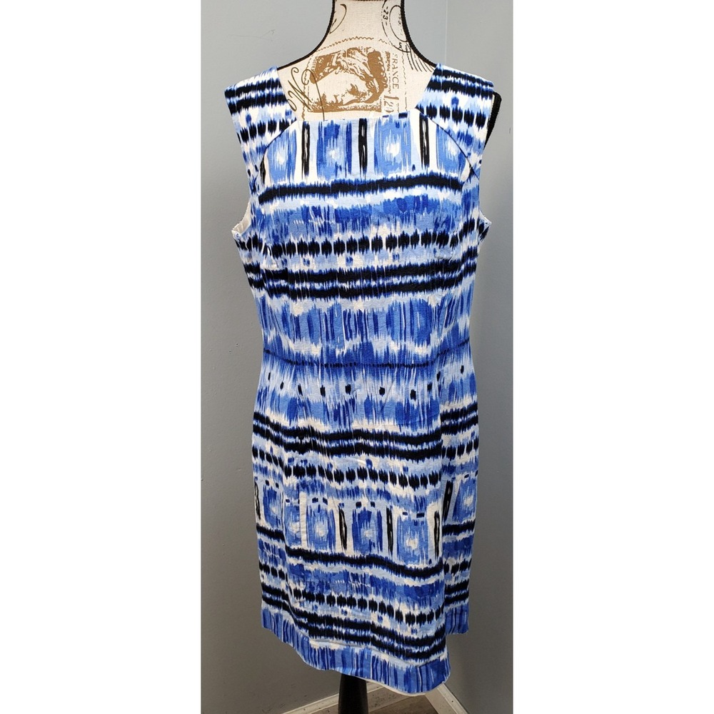 Tahari Arthur S. Levine Sheath Dress Women 14P Multi Ikat Lined Cut-Out Back Zip
